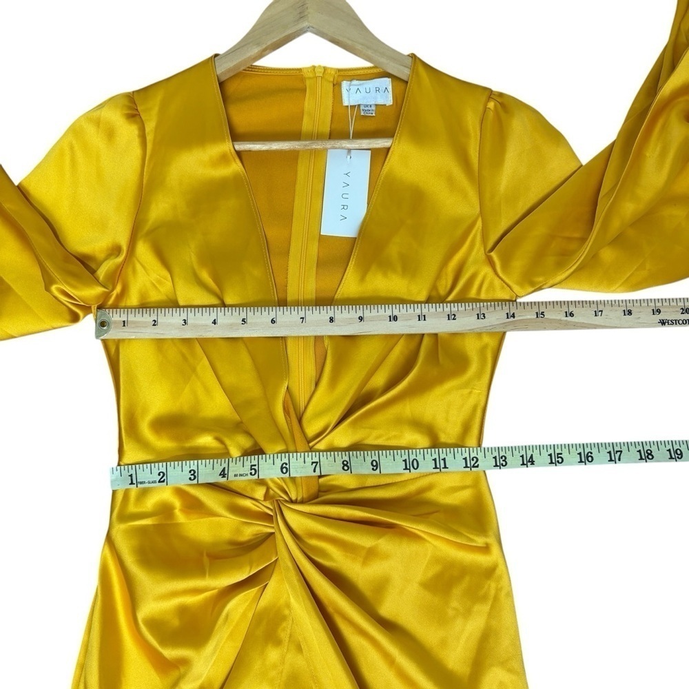 NWT Yellow Gown Satin Dress Maxi Long Sleeve Sexy Wedding Guest Formal Size S - Picture 8 of 16
